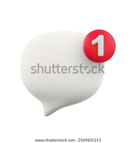 Vector cartoon minimal 3d white speech bubble with notification number 1 icon. Realistic render of chat messaging, customer review, new comment in social media, incoming inbox message concept.