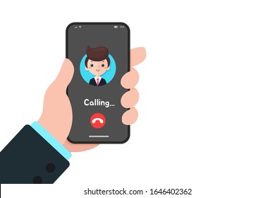 Vector cartoon mobile phone screen during a call. The concept of calling a business phone.