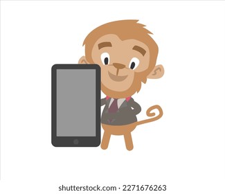vector cartoon monkey businessman holding a mobile phone