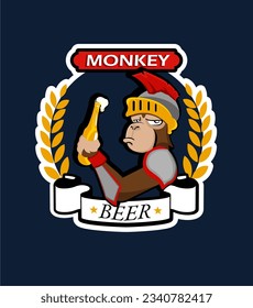 vector cartoon monkey, monkey holding a beer bottle cute animal illustration design