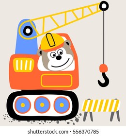 vector cartoon of monkey on construction vehicle with construction barrier