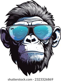 Vector cartoon monkey wear sunglass illustration