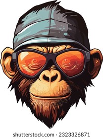 Vector cartoon monkey wear sunglass illustration