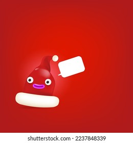 El personaje de la caricatura vectorial Santa Claus rojo con los ojos y la boca aislados en el fondo rojo de la Navidad. Feliz tarjeta de felicitación navideña, afiche y pancarta con divertido sombrero de Papá Noel