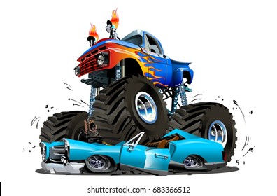 Vector Cartoon Monster Truck. Disponível EPS-10 separado por grupos e camadas com efeitos de transparência para facilitar a edição