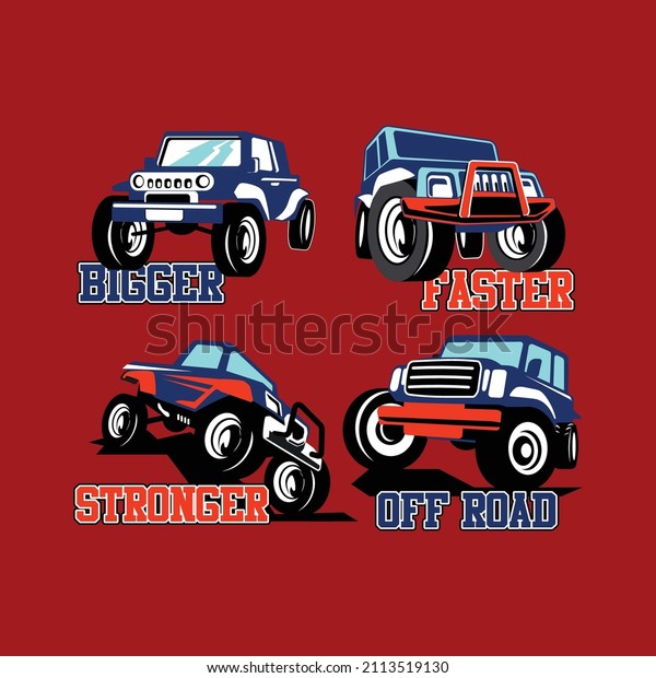 vector\
cartoon monster truck illustration for t-shirt\
