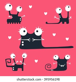 Vector cartoon monsters. Print for kids room. 