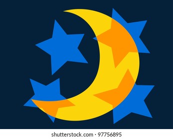 Vector cartoon moon with stars