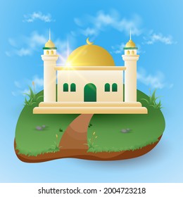 vector cartoon mosque building illustration in fun style for your islamic design