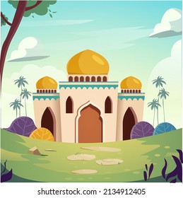 Vektorgrafik-Moschee-Gebäudegrafik mit buntem Grünlandschaftskonzept von Rmadan 