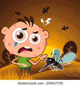 Vector of Cartoon Mosquito bite at garden