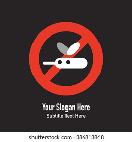 vector cartoon mosquito control and prevention, stop mosquito / sanitation infographic, concept illustration, sign and icon template / flat style, circle, isolated / red on black background