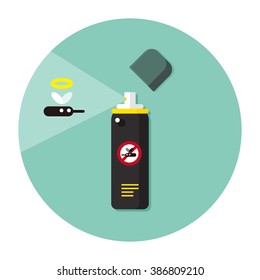 vector cartoon mosquito repellent spray can / cute stop mosquito concept illustration / flat style, sign, icon template, circle, isolated / black, green on white