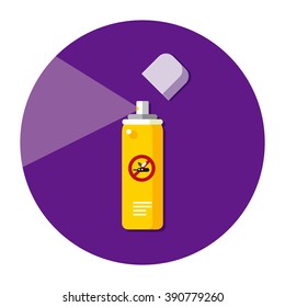 vector cartoon mosquito repellent spray cans / cute stop mosquito illustration / flat style, icon template, circle, isolated / yellow and purple on white