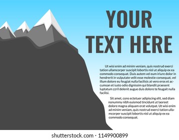 Vector cartoon mountain landscape background. Summer camp creative funky flyer, funny banner or poster design template with mountains and custom text