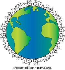 vector cartoon mouse on earth
