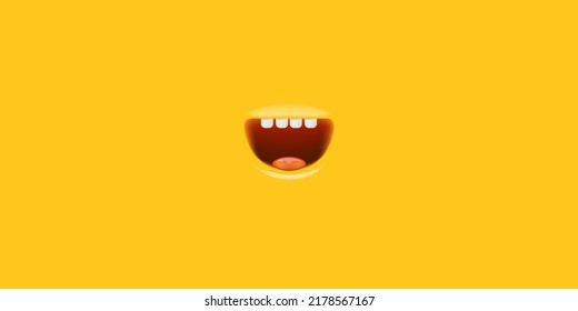 Vector Cartoon mouth isolated on orange background. Funny and cute Monster open mouth with teeth and tongue