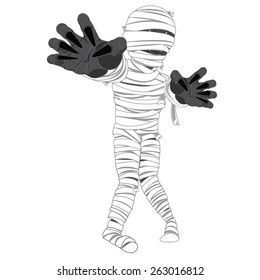 Vector cartoon mummy with a white background.