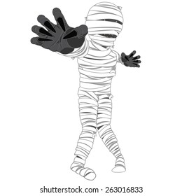 Vector cartoon mummy with a white background.