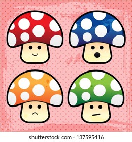 vector cartoon mushrooms icons