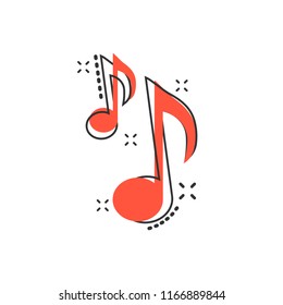 Vector cartoon music note icon in comic style. Sound media concept illustration pictogram. Audio note business splash effect concept.