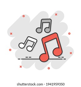 Vector cartoon music note icon in comic style. Sound media concept illustration pictogram. Audio note business splash effect concept.