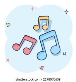 Vector cartoon music note icon in comic style. Sound media concept illustration pictogram. Audio note business splash effect concept.