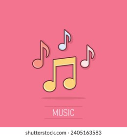 Vector cartoon music note icon in comic style. Sound media concept illustration pictogram. Audio note business splash effect concept.