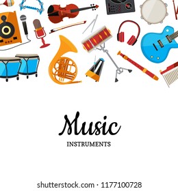 Vector cartoon musical instruments background with place for text illustration