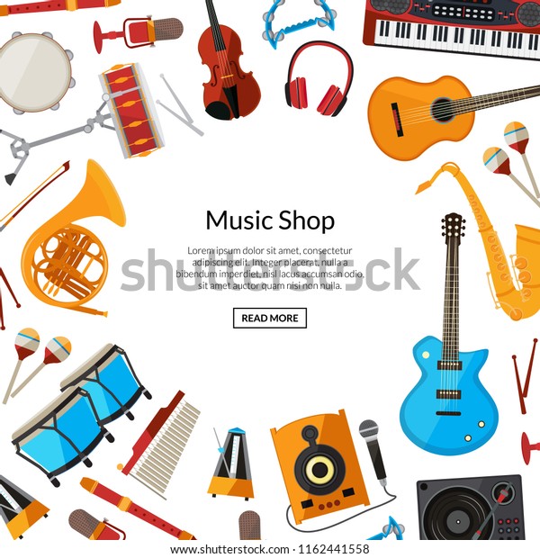 Vector Cartoon Musical Instruments Background Place Stock Vector Royalty Free