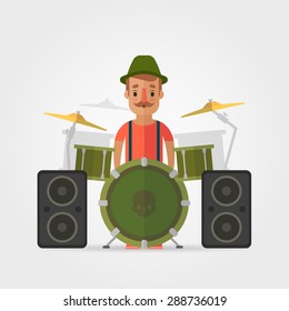 Vector Cartoon Musician and Drums