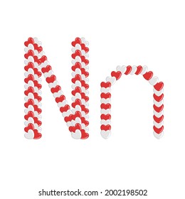 Vector cartoon of "N" alphabet letter in the shape of love. Cartoon doodle kawaii style. Cute alphabet for banners, invitations, greeting valentine's day