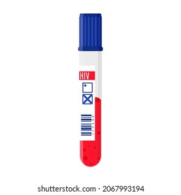Vector cartoon negative test tube with blood testing for HIV. December 1 is the World AIDS Day. Get tested for HIV.