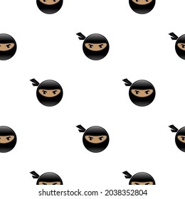 Vector Cartoon Ninja Face Icon Isolated on White Background. Warrior Logo. Seamless Pattern.