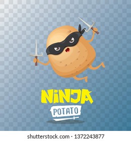 vector cartoon ninja potato character with black super hero mask and ninja knife sai isolated on transparent background. super ninja kawaii vegetable food character 