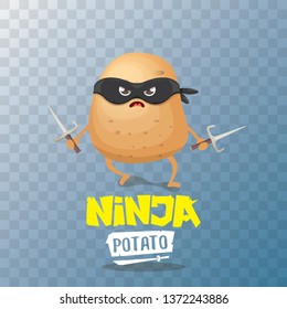 vector cartoon ninja potato character with black super hero mask and ninja knife sai isolated on transparent background. super ninja kawaii vegetable food character 