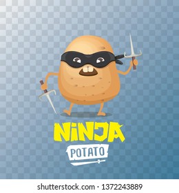 vector cartoon ninja potato character with black super hero mask and ninja knife sai isolated on transparent background. super ninja kawaii vegetable food character 