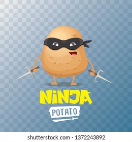 vector cartoon ninja potato character with black super hero mask and ninja knife sai isolated on transparent background. super ninja kawaii vegetable food character 