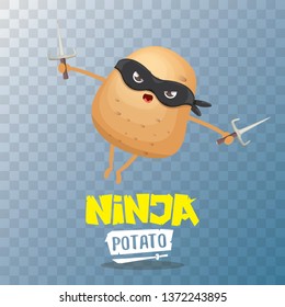 vector cartoon ninja potato character with black super hero mask and ninja knife sai isolated on transparent background. super ninja kawaii vegetable food character 