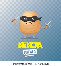 vector cartoon ninja potato character with black super hero mask and ninja knife sai isolated on transparent background. super ninja kawaii vegetable food character 