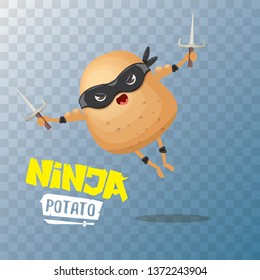 vector cartoon ninja potato character with black super hero mask and ninja knife sai isolated on transparent background. super ninja kawaii vegetable food character 