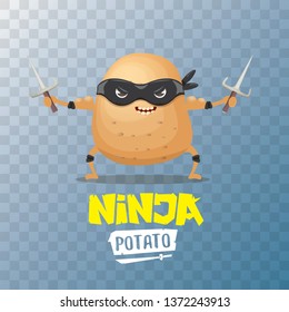 vector cartoon ninja potato character with black super hero mask and ninja knife sai isolated on transparent background. super ninja kawaii vegetable food character 