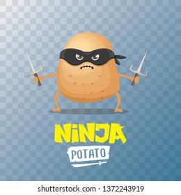 vector cartoon ninja potato character with black super hero mask and ninja knife sai isolated on transparent background. super ninja kawaii vegetable food character 