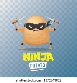 vector cartoon ninja potato character with black super hero mask and ninja knife sai isolated on transparent background. super ninja kawaii vegetable food character 