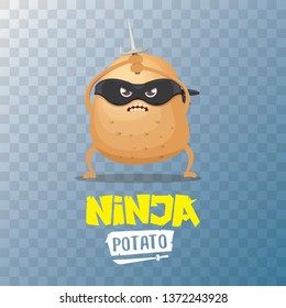 vector cartoon ninja potato character with black super hero mask and ninja knife sai isolated on transparent background. super ninja kawaii vegetable food character 