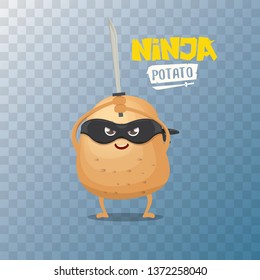 vector cartoon ninja potato character with black super hero mask and ninja katana sword isolated on transparent  background. super ninja kawaii vegetable food character