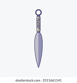 Vector de dibujos animados arma ninja cuchillo kunai aislado sobre fondo blanco.