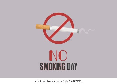 Vector cartoon No Smoking Day poster. Crossed out cigarette icon. Stop smoking campaign. No tabacco sign