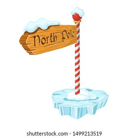 Vector cartoon north pole  christmas sign with snow and ice.