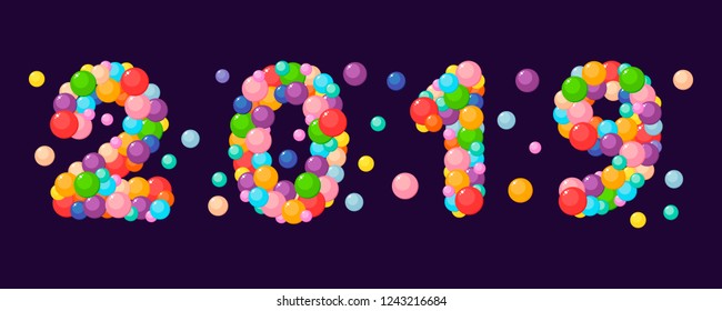 Vector cartoon number 2019 for kids of the colored balls. New year and christmas.